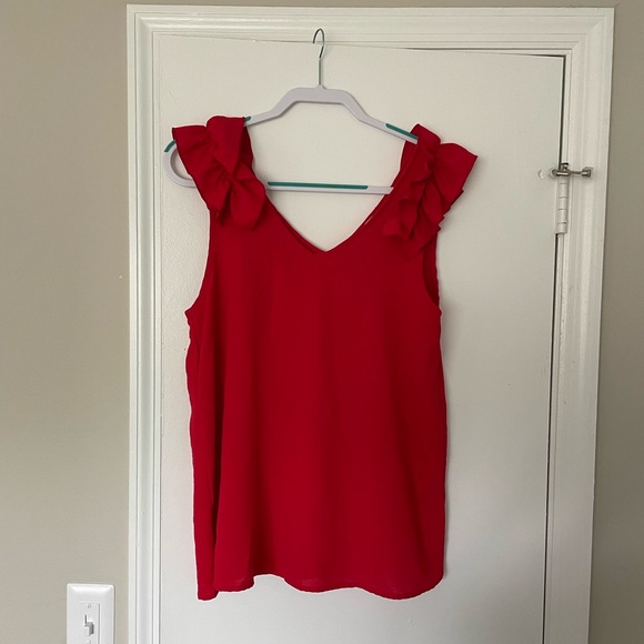 entro Tops - Entro Red Sleeveless Ruffle Top Size Medium